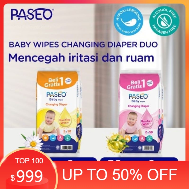 Paseo Changing Diaper With Jojoba Oil | Tisu Basah Paseo Baby 50+50 Sheets