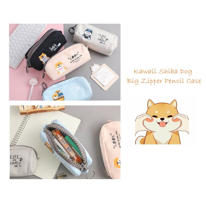 

[New] TP0046 Kawaii Shiba Dog Big Zipper Large Pencil Case / Tempat Pensil - grey