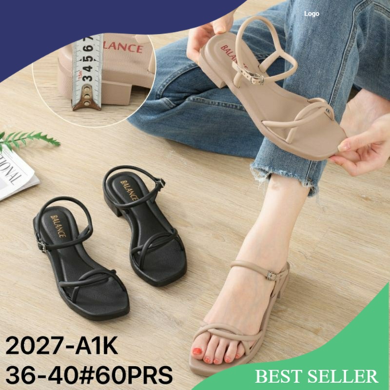 2027-A1K Original Sandal Balance Wedges Hak 3CM Import Selop Tali Model Pengait Belakang Wanita Terb