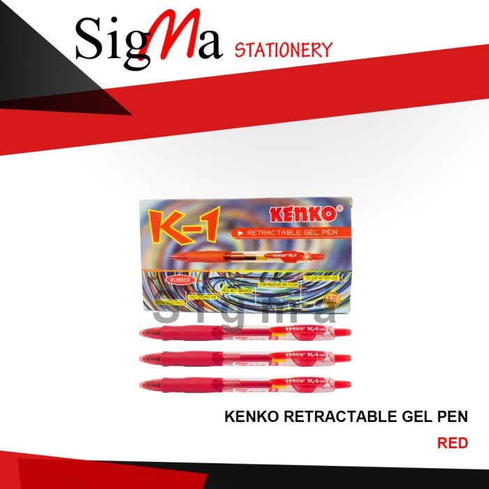 

[Ready] Pulpen Gel Kenko K1 / Retractable Gel Pen LUSINAN - Merah