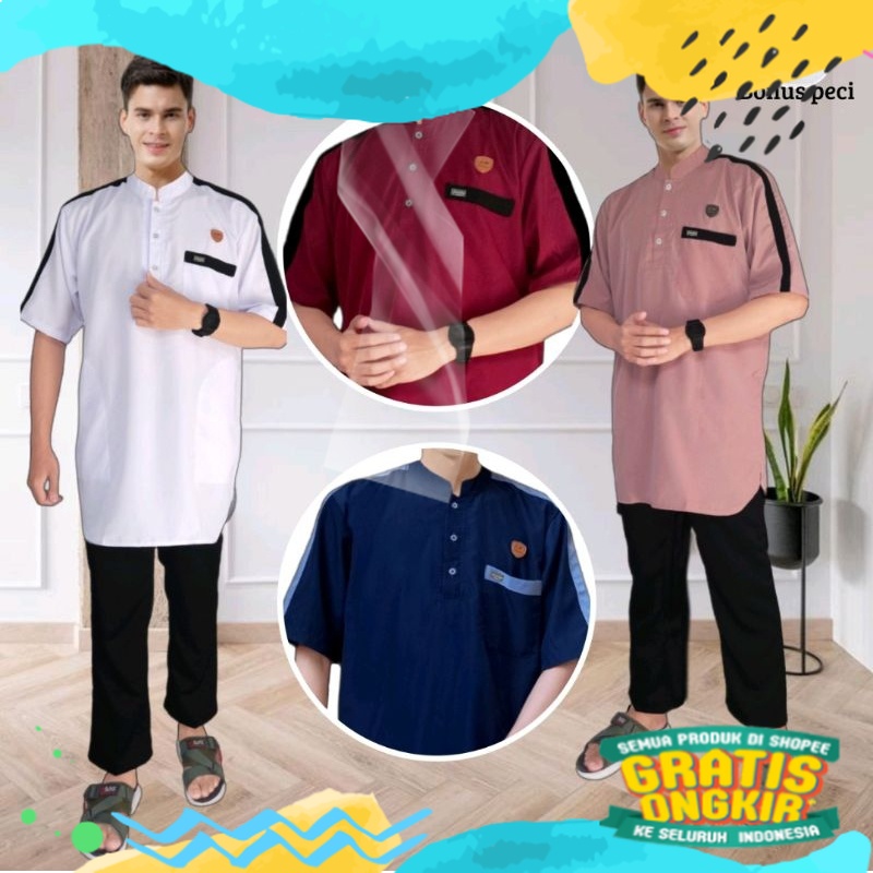 KOKO FARHAN /gamis pakistan premium gold/baju koko pria dewasa dan remaja/kemko lakil laki free peci