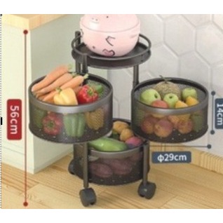 Rak 3 Susun Besi Dapur Serbaguna Tingkat Model Bulat Rak Troli Susun Putar Bahan Tebal Astro