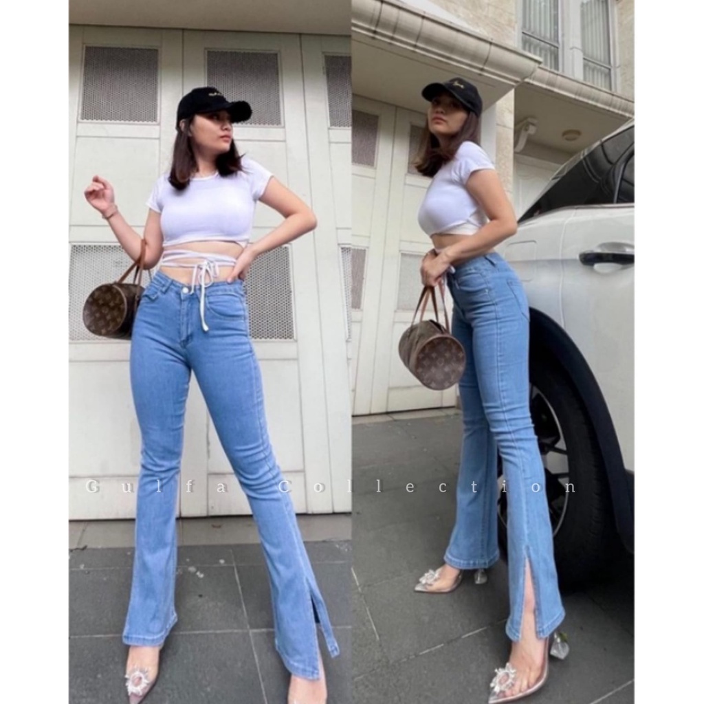 Azka- CelanaJeans Cutbray Wanita Belah Samping