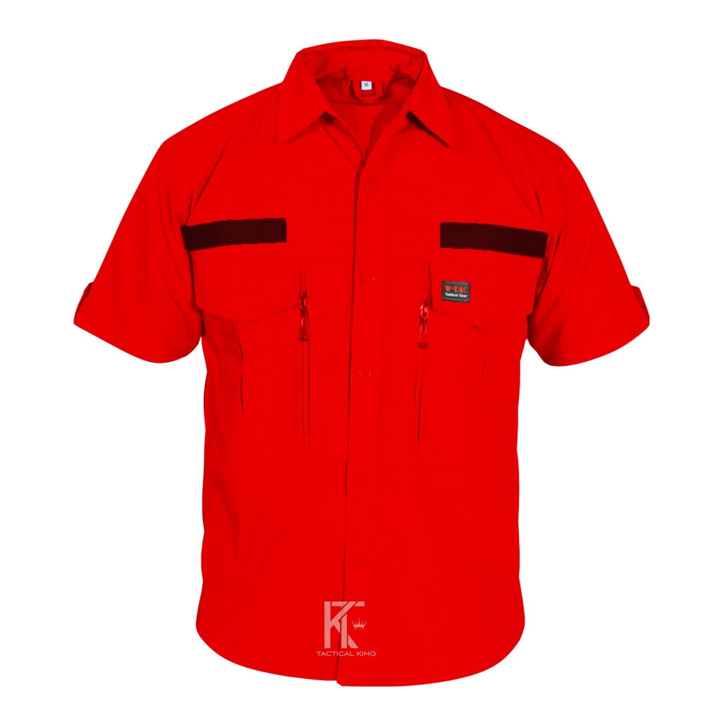 Kemeja Tactical W. tac Lengan Pendek Warna Merah / Seragam Partai - W-TAC PENDEK
