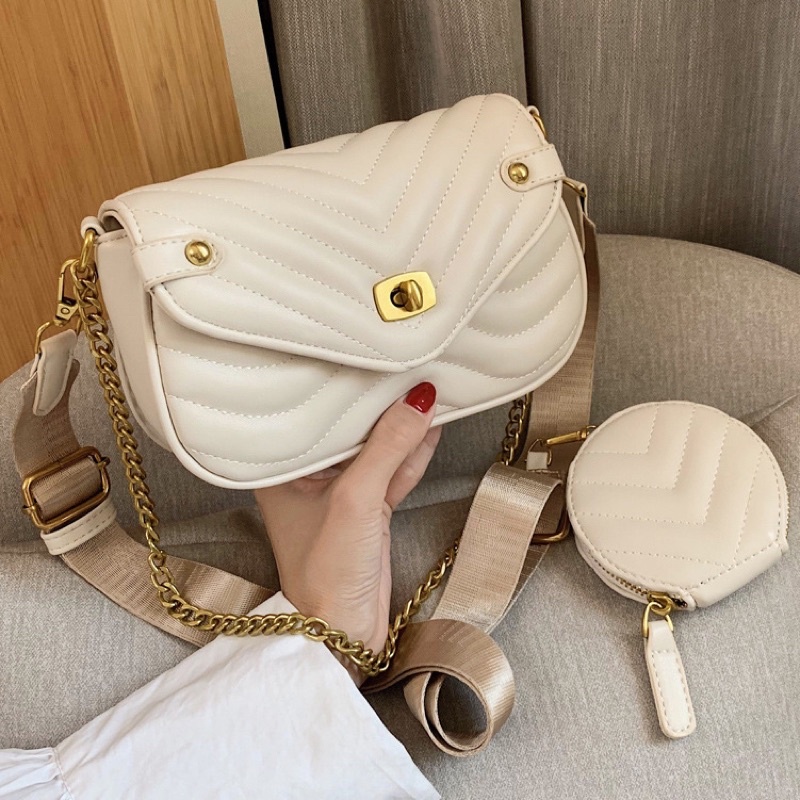 COD LADIESBAG - 2 IN 1 FREE POUCH TAS  SELEMPANG HANDBAG RANTAI WANITA CEWEK KONDANGAN KANTORAN LB 2