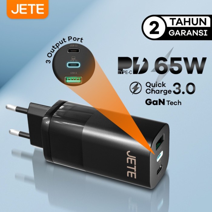 Charger HP JETE E5 Fast Charger 65 Watt Quick Charge PD 3.0 USB C / A