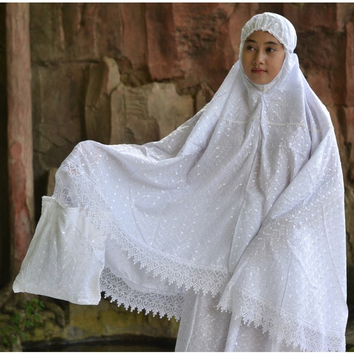 mukena setelan mukena katun bintang full bordir mukena cantik mukena katun putih bordir mukena sutra