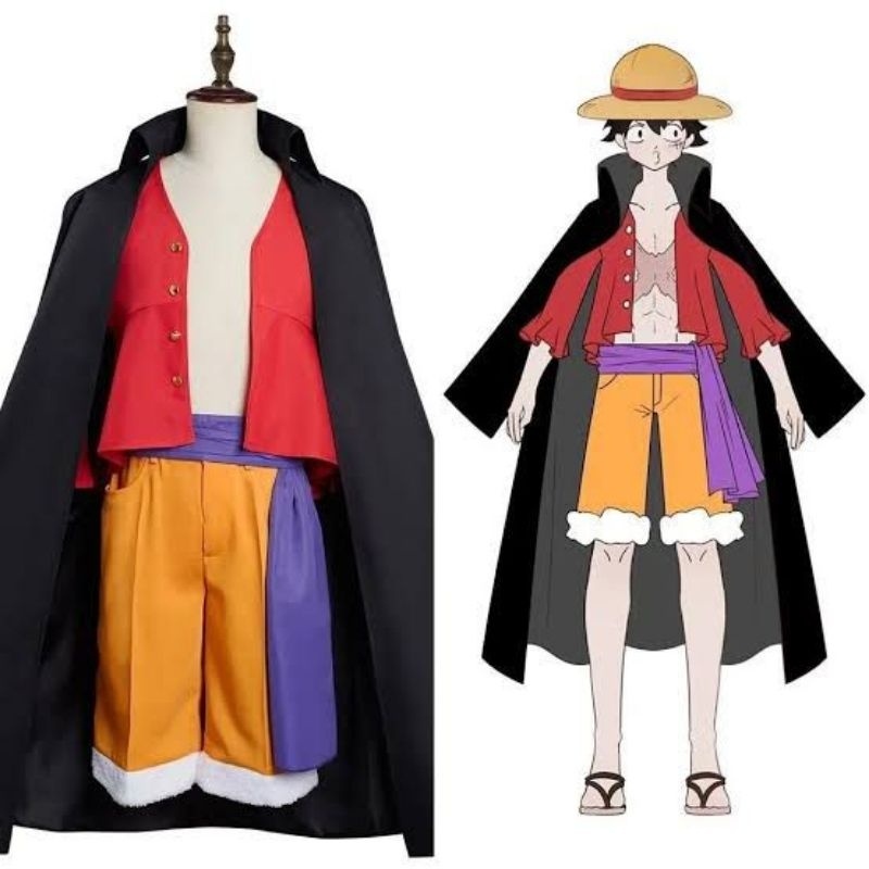Kostum Luffy Jubah Wano Arc Cosplay Anime Jepang One Piece Anak dan Dewasa