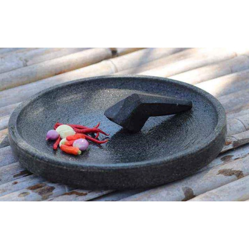 Terlaris Cobek Batu 30cm + Ulekan (100% Asli Batu Gunung)