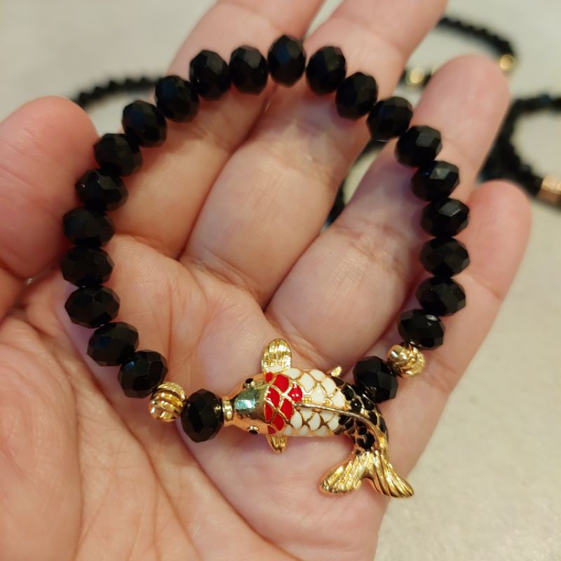Gelang Tangan Wanita Gelang Kristal Keberuntungan Charm Ikan Koi Emas Xuping