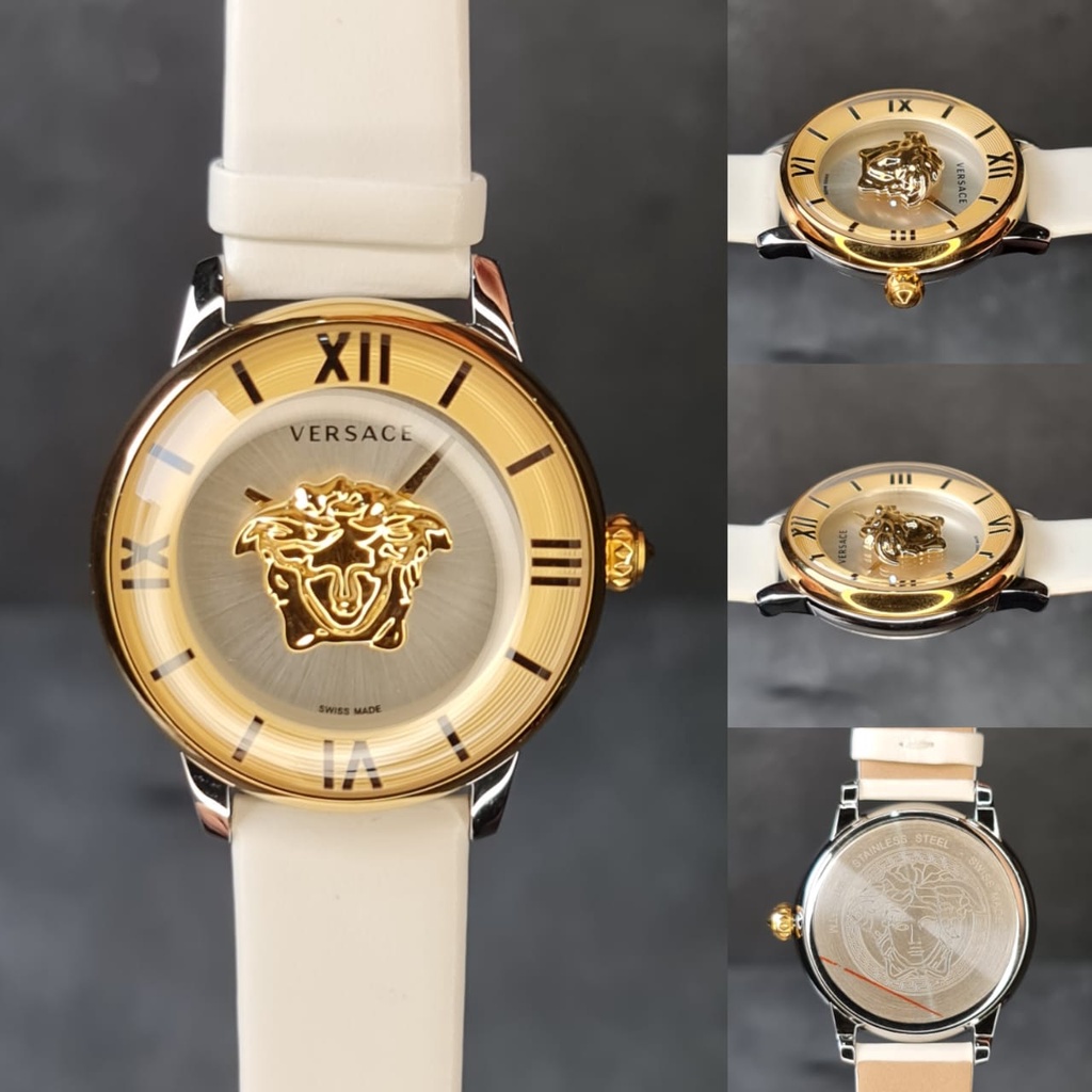 【COD】 KERATON JAM TANGAN WANITA VERSACE MEDUSA ROMANIAN SILVER WHITE DIAL GOLD JAPAN QUARTZ MOVEMENT