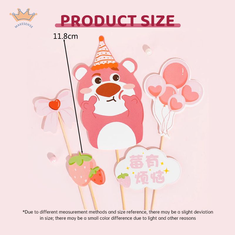 Topper Lucu Strawberry Bear Cake Plugin Strawberry Love-Heart Heart Plugin Dekorasi Kue Kreatif MK