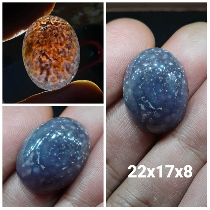 Natural Batu Akik Lumut Manakara Motif Gambar Kecubung Ungu Antik 6