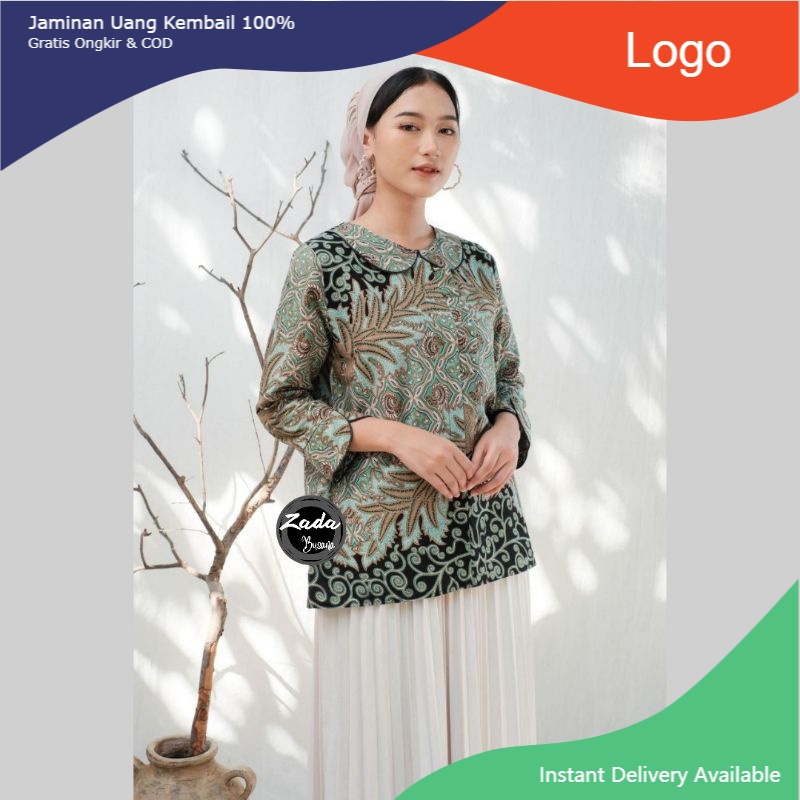 Blouse Batik Inara Warna Sage Green Premium Edisi Spesial Lengan Panjang / Kemeja Batik Sage Wanita 