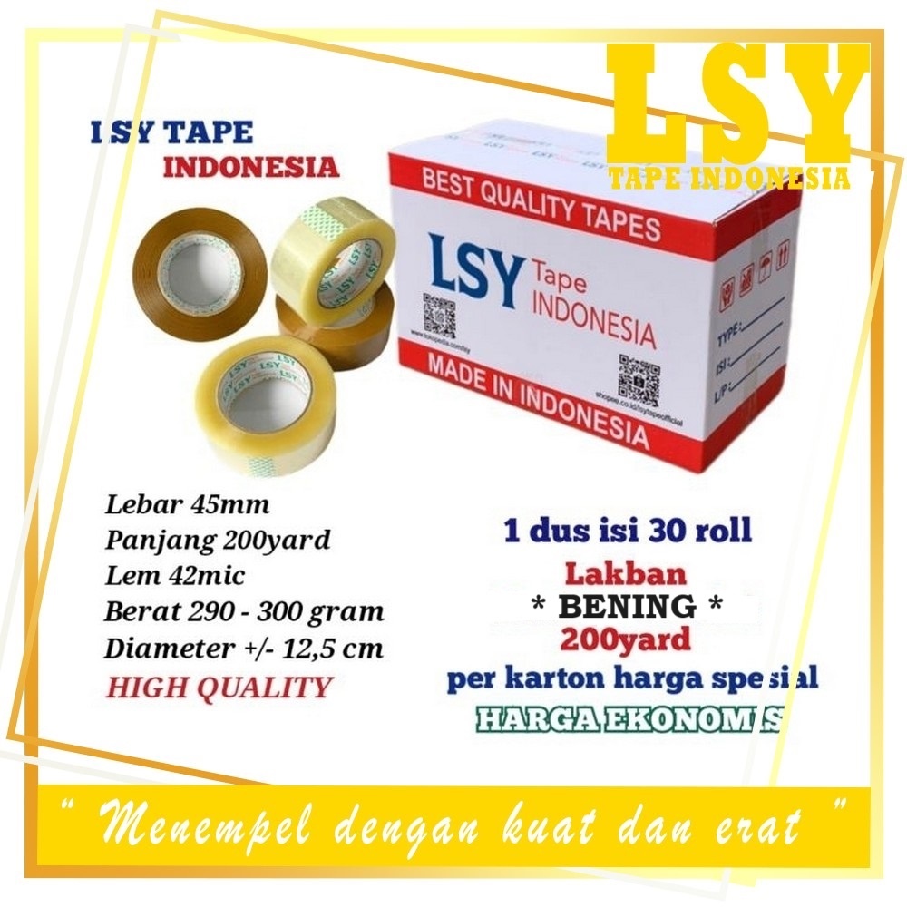 

LSY 1Dus Grosiran 30roll Lakban Bening 45mm x 200yard 42mic Kualitas