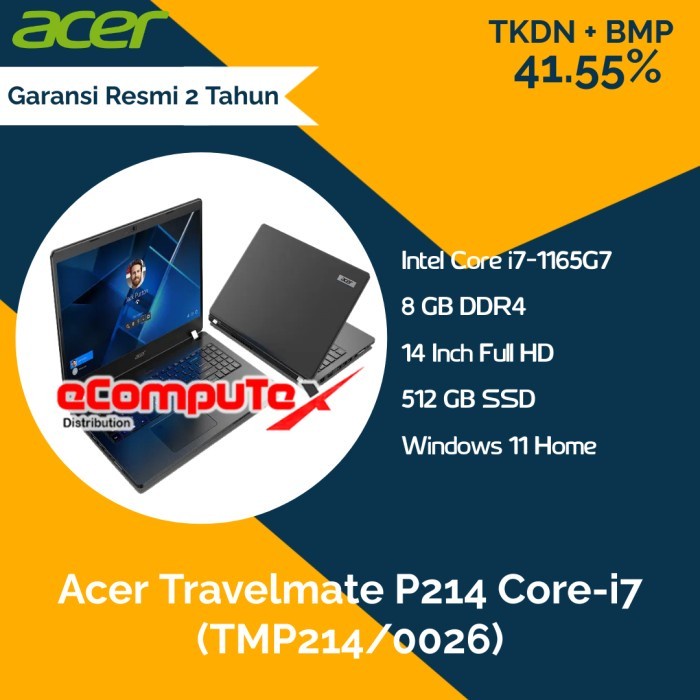 Laptop Acer Travelmate P214 (TMP214/0026) i7 8GB 512GB - TKDN RESMI