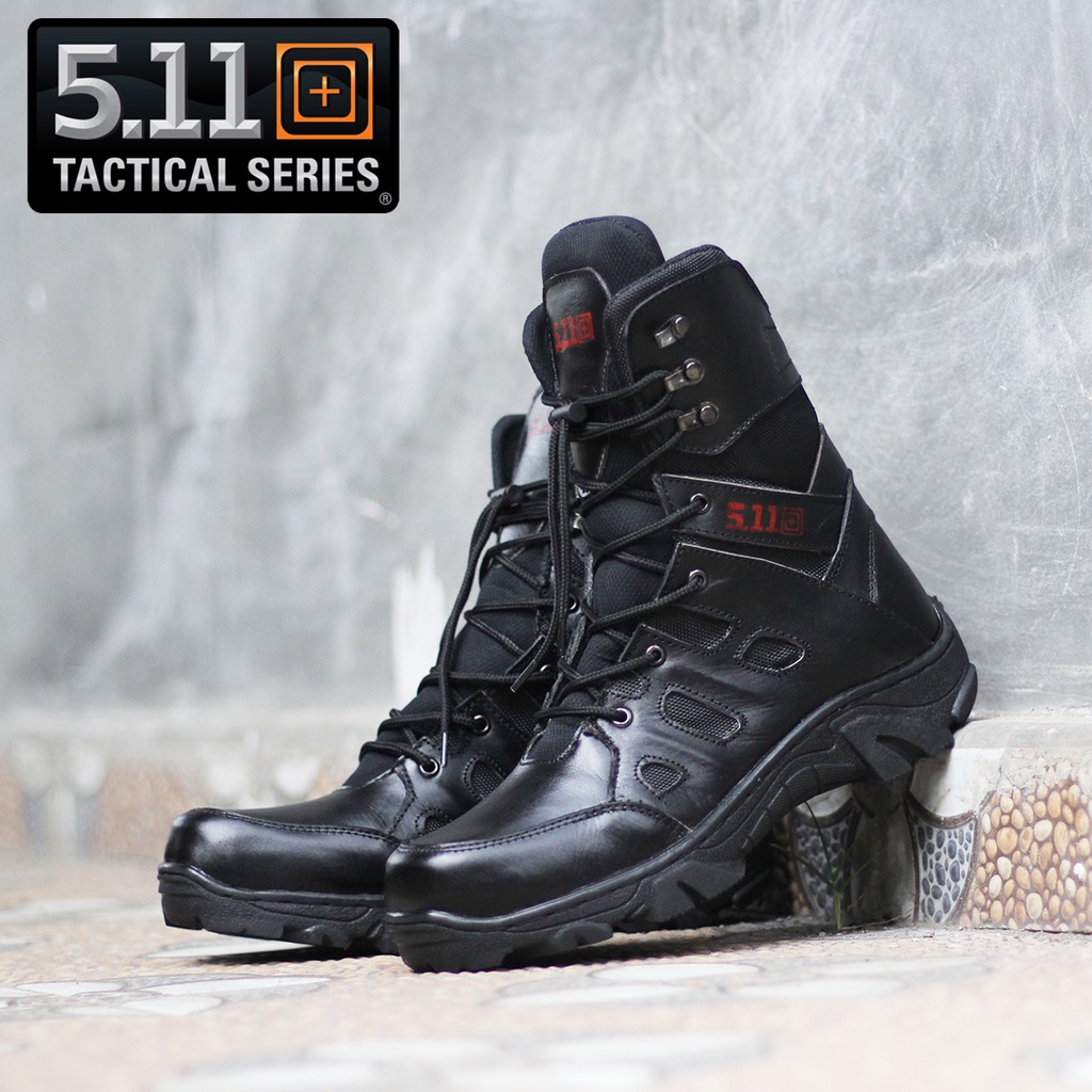 Sepatu PDL 5:11 Tactical Hitam Kulit Sapi Asli Arboo Ujung Besi Sefty Pria TNI Polisi Security Kulit