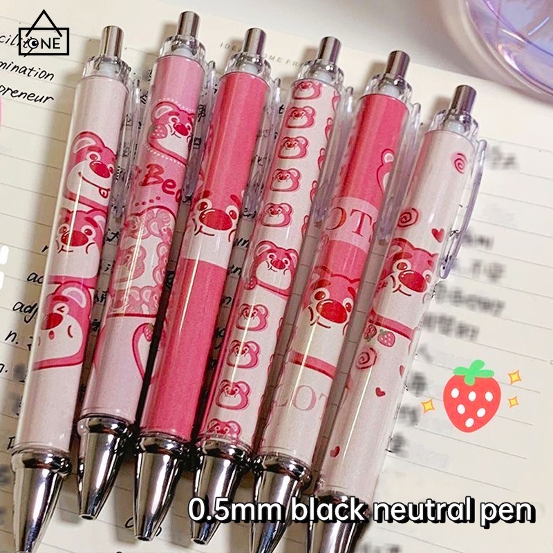 

COD❤️Pena teleskopik strawberry Beruang kartun imut pena Pena netral pena kantor pena Tanda tangan