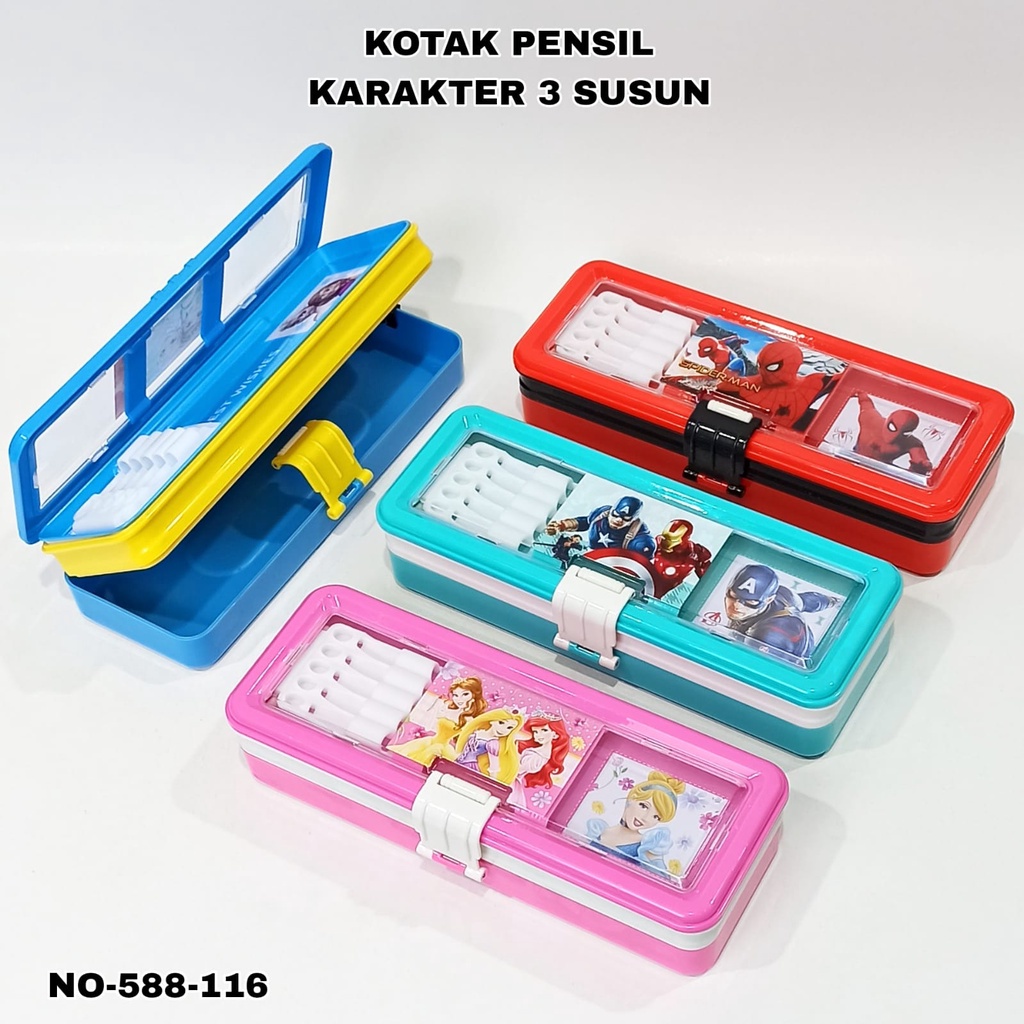 

BOS Kotak Pensil Plastik 3 Susun/Pencil Case/Tempat Pensil/Alat Tulis