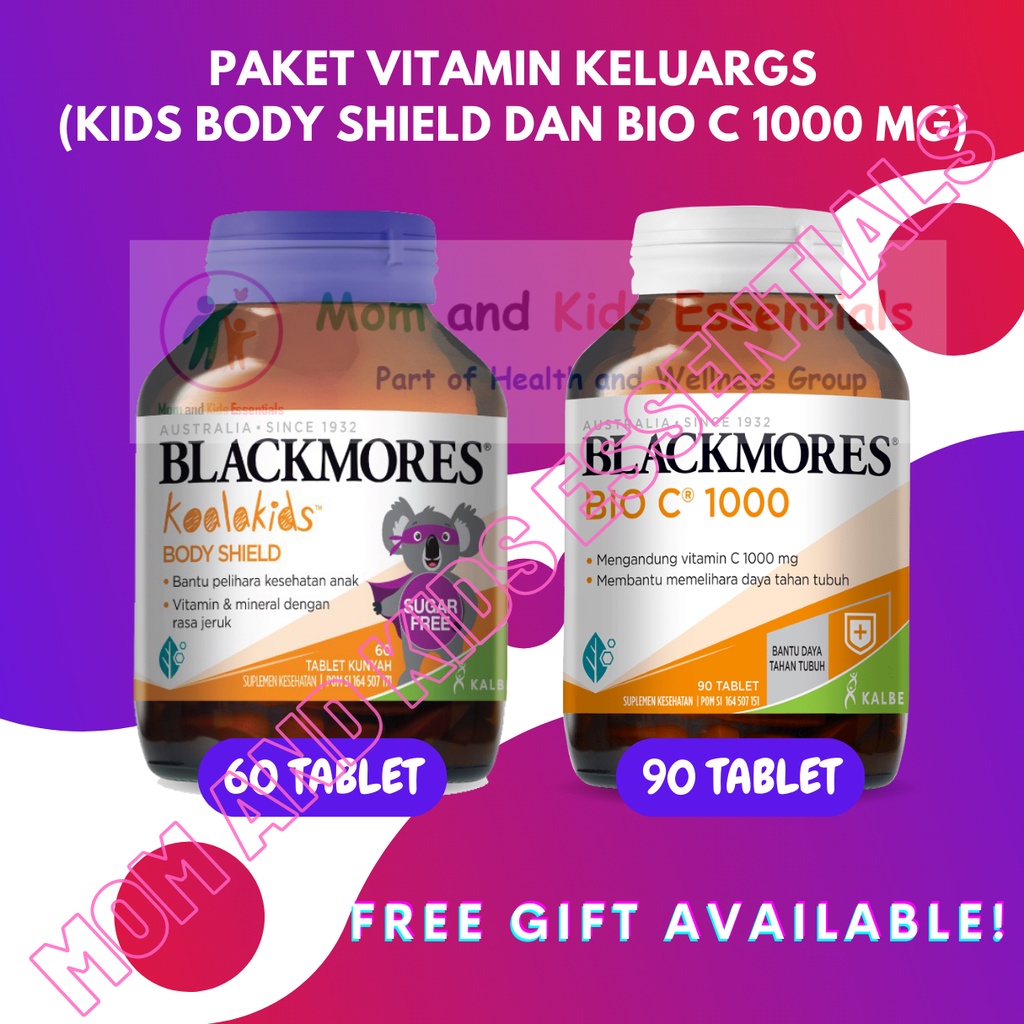 PAKET BLACKMORES KIDS BODY SHIELD 60 TABLET KUNYAH DAN BLACKMORES BIO C 1000 MG 90 TABLET