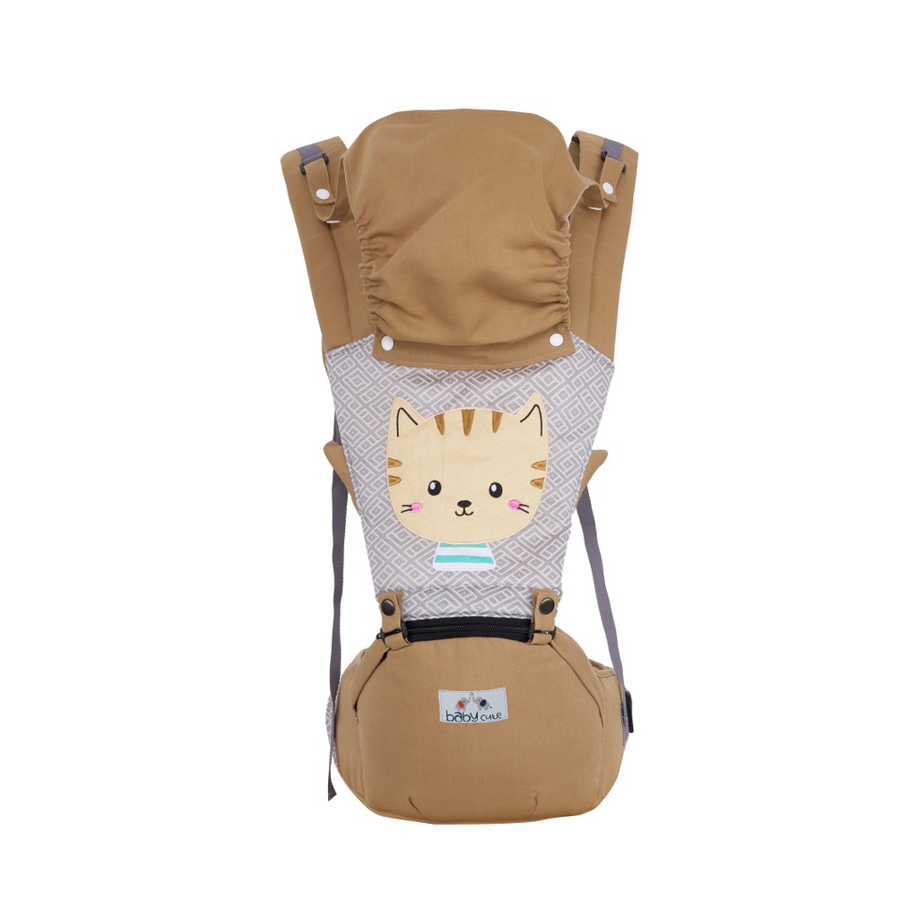 Baby Cute Gendongan Bayi Depan Hipseat Saku Karakter Cat Cokelat