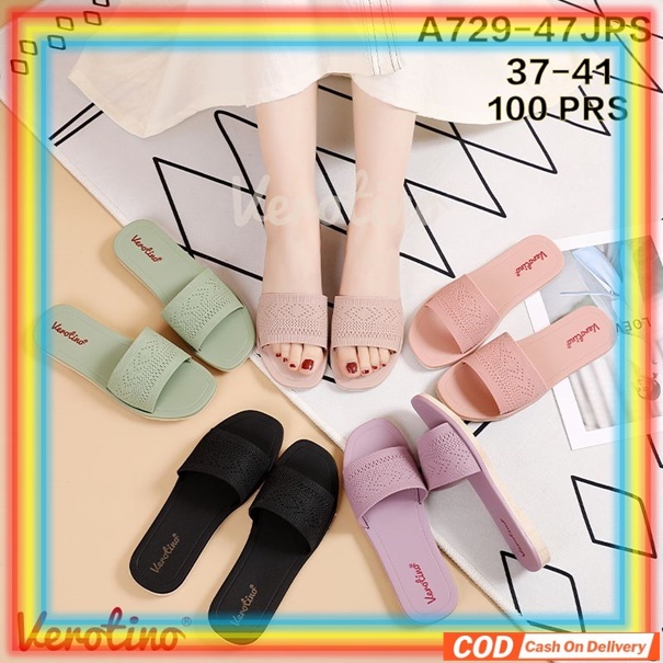 A729-47J Sandal Selop Karet Jelly Wanita Verotino Sendal Slop Cewek Motif Rajut Rajutan Glanzton