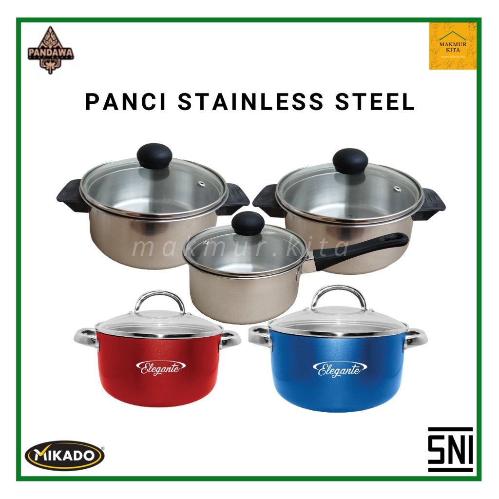 ⭐FJH⭐ Panci Stainless Steel Tutup Kaca 16 18 20 CM Pandawa / Panci Stenlis Steel Tebal / Panci Susu 