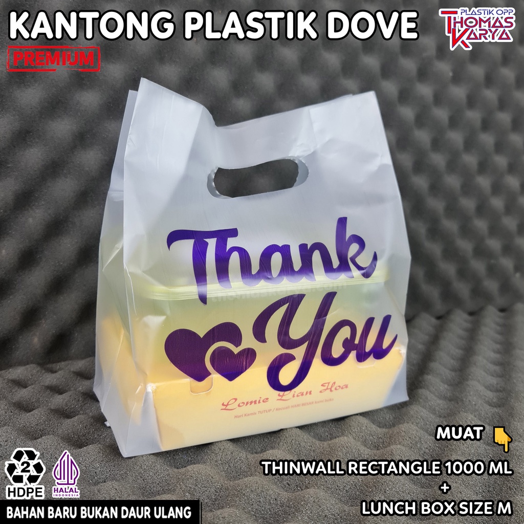 

Plastik Dove 20x30 Motif THANK YOU UNGU isi 50 Softhandle Bag Bingkisan Snack / Tas Souvenir Ultah