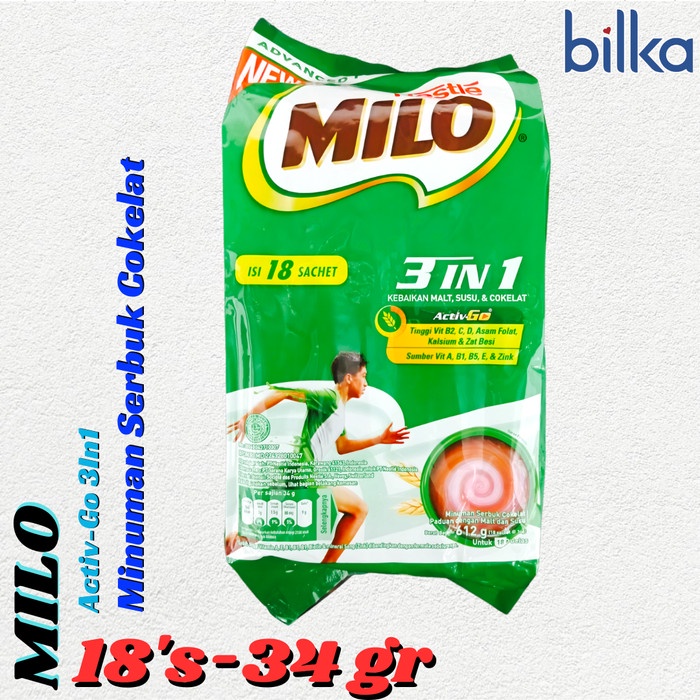 

MILO Activ-Go 3In1 Minuman Bubuk Cokelat 18's-34gr