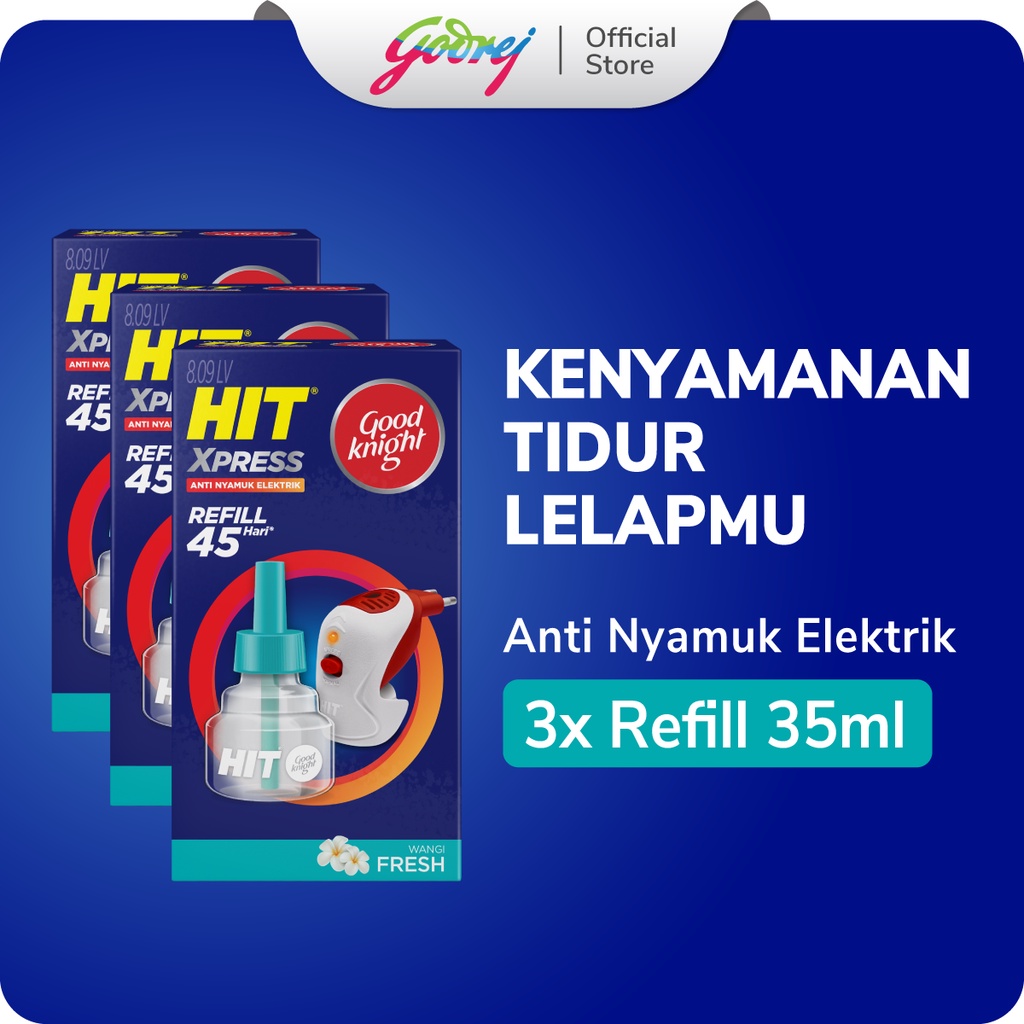 Hit Good Knight Xpress Refill Fresh 45 Hari x3- Refill Obat Nyamuk Elektrik - Bunuh Nyamuk Penyebab 