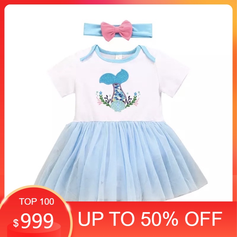 [0-2th] DRESS TUTU PATPAT BAYI BLUE MERMAID SET HEADBAND