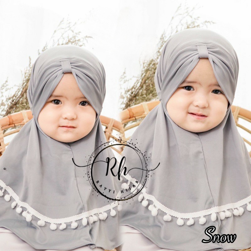Hijab Bayi Bergo Bayi Pompom Bahan Jersey Usia 0 Bulan-3 Tahun/ Jilbab Bayi Murah Lucu