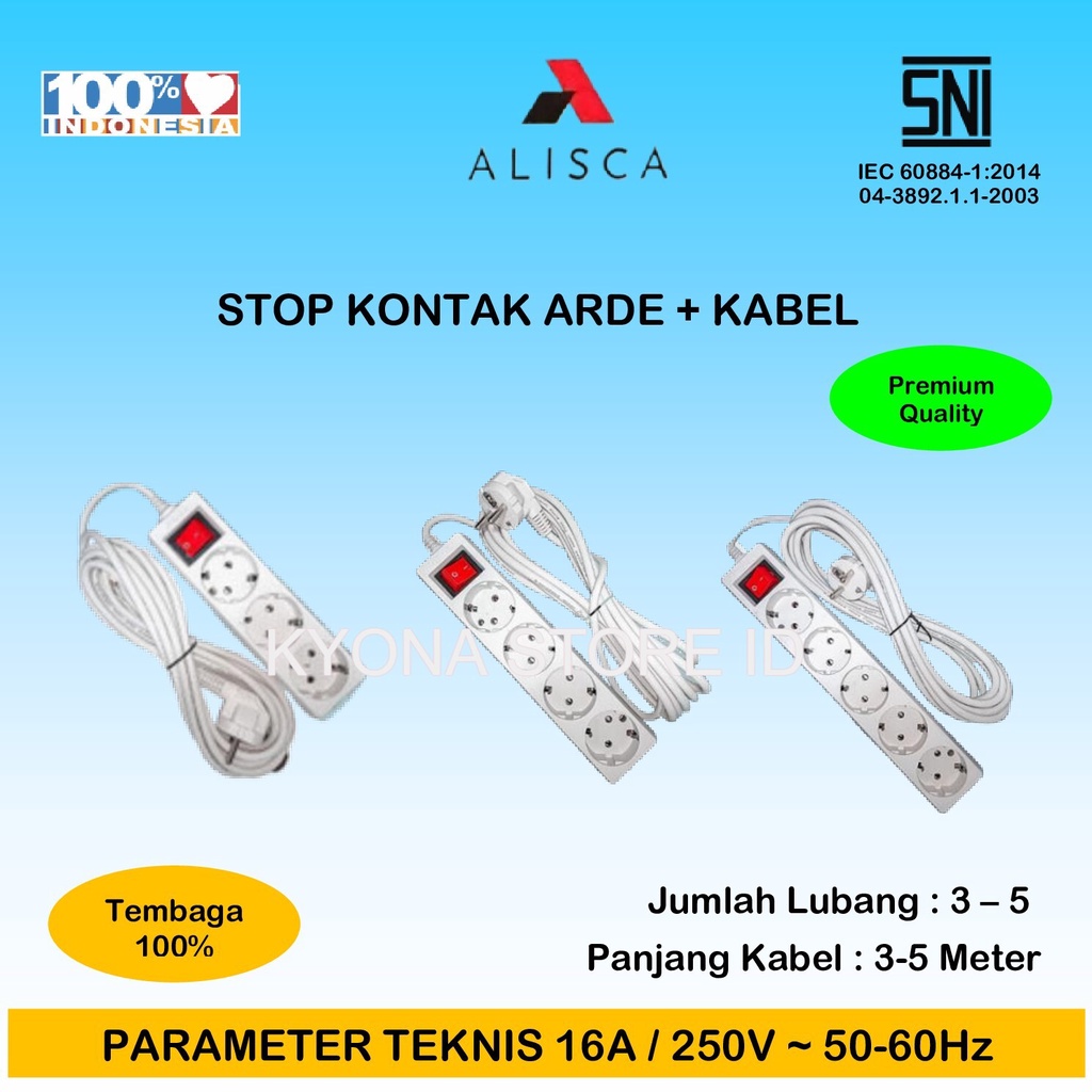 Stop Kontak Terminal Kuningan Arde Colokan Listrik 3 / 4 / 5 Cabang Lubang dengan Sambungan Kabel da