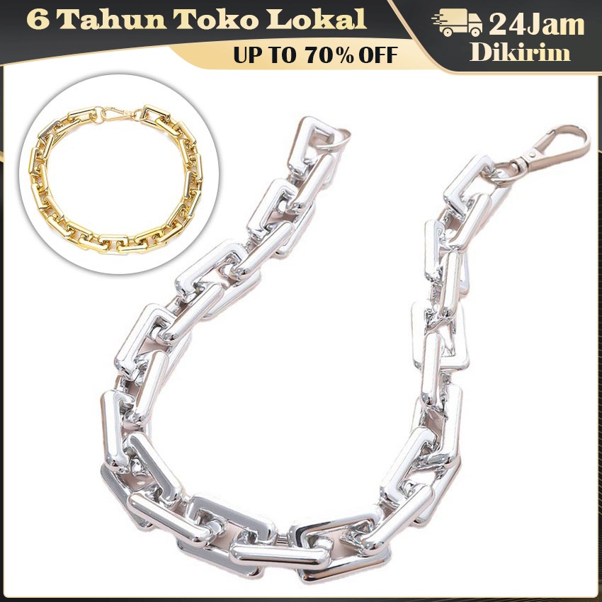 Jepitan Tunggal Rantai Persegi Rantai Emas Perak Wanita Kalung Tebal