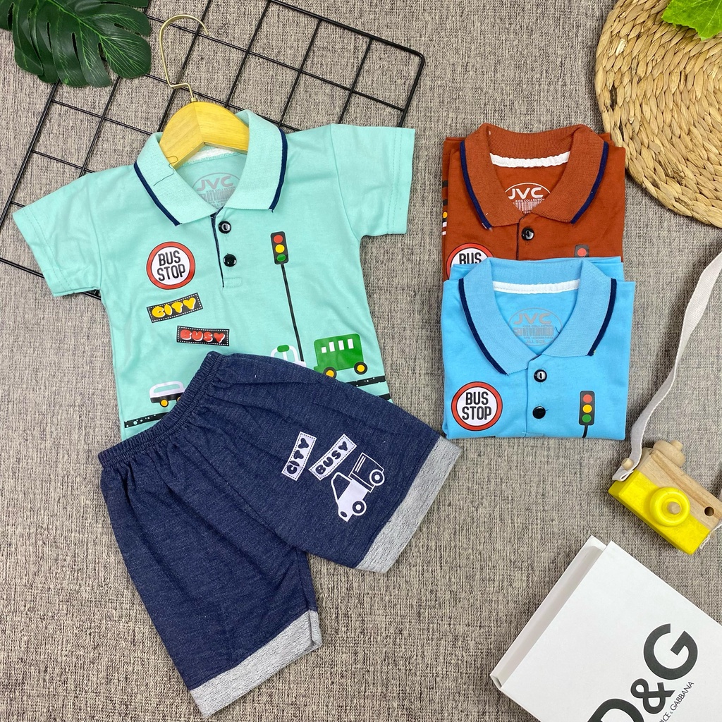 GANESA Kaos anak kecil laki laki Model BUS STOP plus celana Set baju anak kecil laki laki model bus 