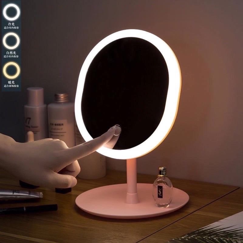LED MIRROR 2 WARNA Cermin LED /Cermin Make up Meja Dengan Lampu LED Tombol Touch Screen Charge USB