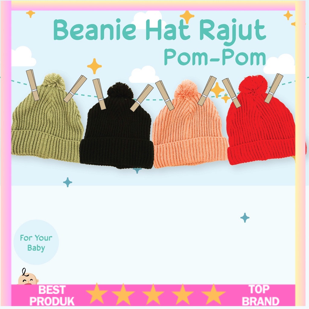 Topi Kupluk PomPom Satu Rajut Lucu / Kupluk Rajut Bayi Laki-Laki Dan Perempuan/ Kupluk Anak Lucu Hiq