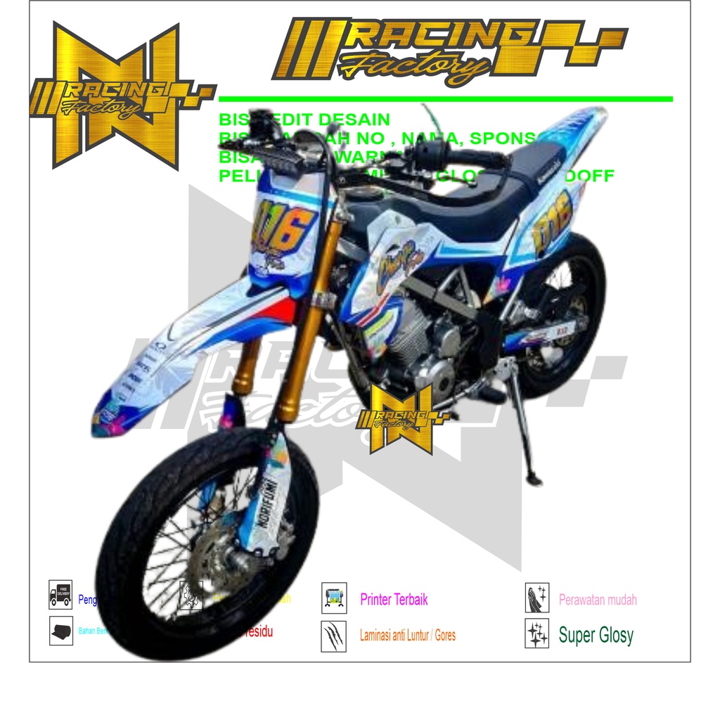 DECAL/STIKER KLX BF TERBARU VARIASI  PUTIH-BIRU TOSCA,KEREN,MAXDECAL,HUDGRAFIX KERN SIMPEL,SANGAR  ,