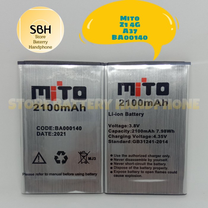 Battery baterai Batre bat Mito Z1 4G A37 BA00140 BA 00140 2100 mAh