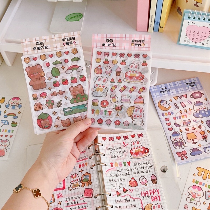 

(DELIN) (4 LEMBAR) STICKER DEKORASI AESTHETIC BEAR BUNNY ISI 4 LEMBAR/ STIKER AESTHETIC