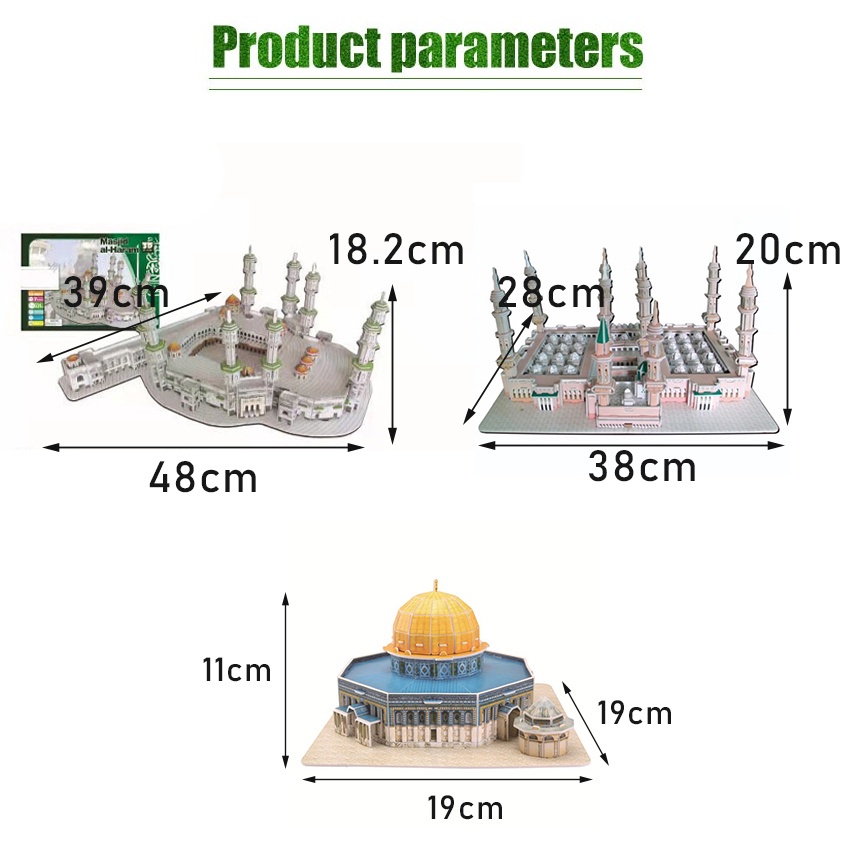 3D Puzzle Miniatur Masjidil AL Nabawi Haram Dan Masjid Nabawi Dan Masjid Dome Of The Rock / Mainan