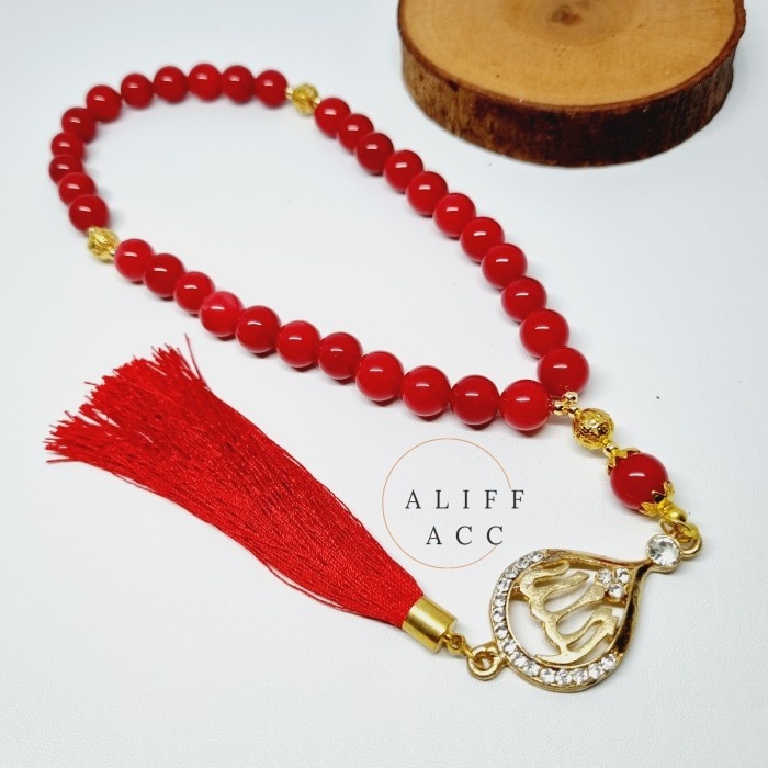 TASBIH BATU GIOK MERAH WARNA RED MARJAN 10 MM - Rumbai