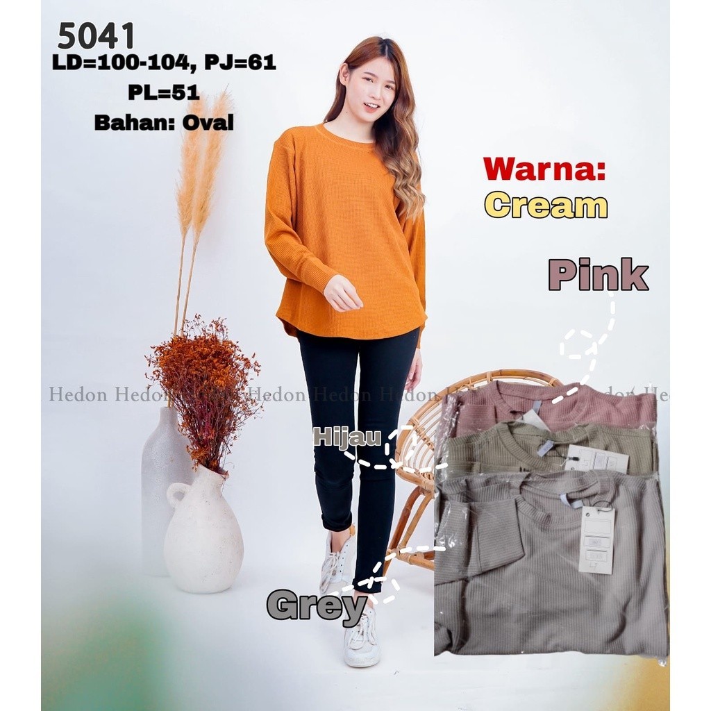Kaos Wanita Import motif lengan panjang gaya  terbaru kualitas oval mesin 5041 M2