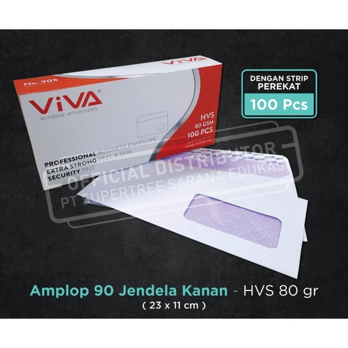 

Amplop Putih Jendela Kanan No.90 HVS 80 gr Viva (1Pack isi 100 lembar)