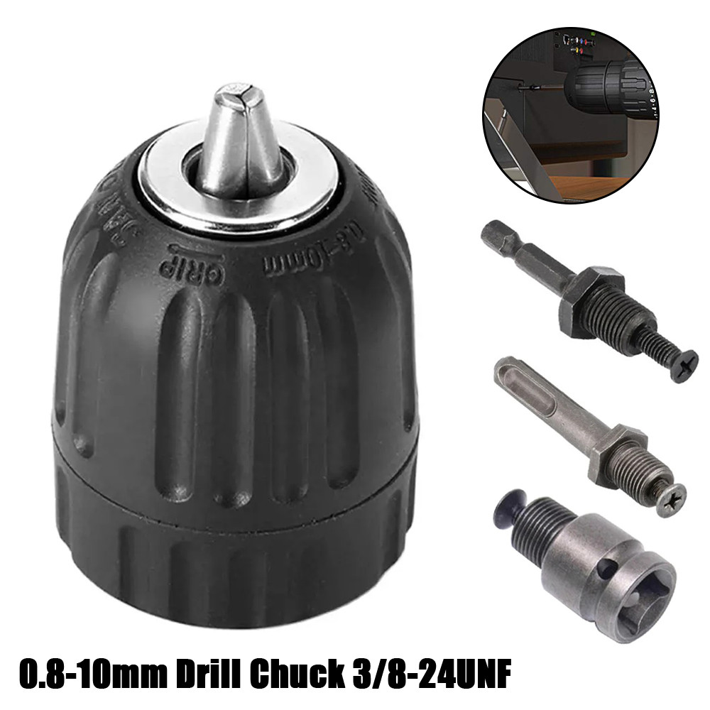 Keyless Drill Chuck 0.8-10mm 3/8-24UNF, Hex Shank/SDS-Plus/Square Quick Grip Adapter, Chuck for Dril