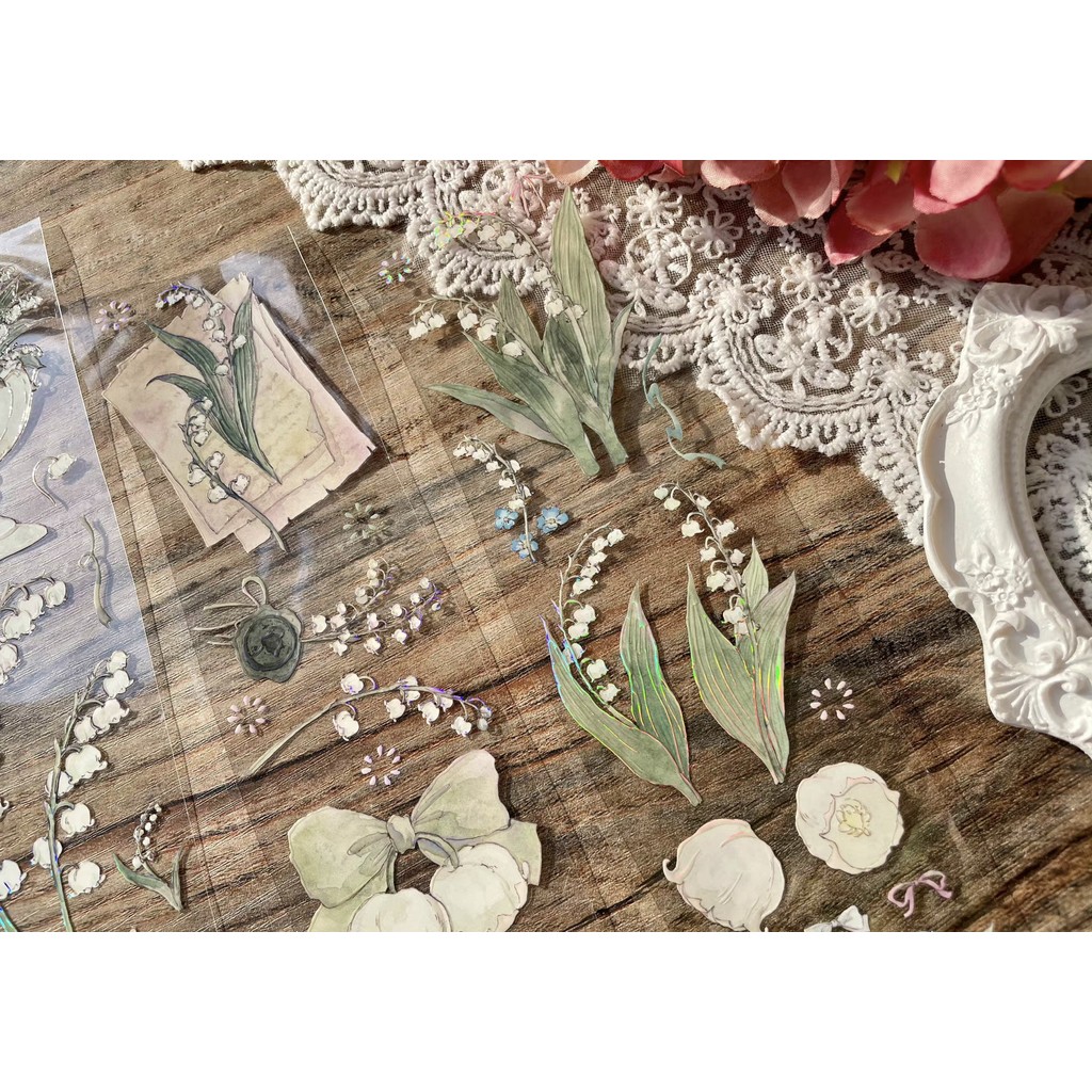 Vintage Story of Lily of The Valley Washi PET Tape for Card Making DIY Scrapbooking Plan Decorative 