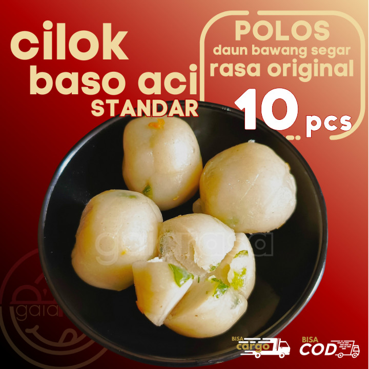 

Baso Aci CILOK STANDAR 10pcs PENTOL POLOS dengan campuran DAUN BAWANG segar by Gaiarasa