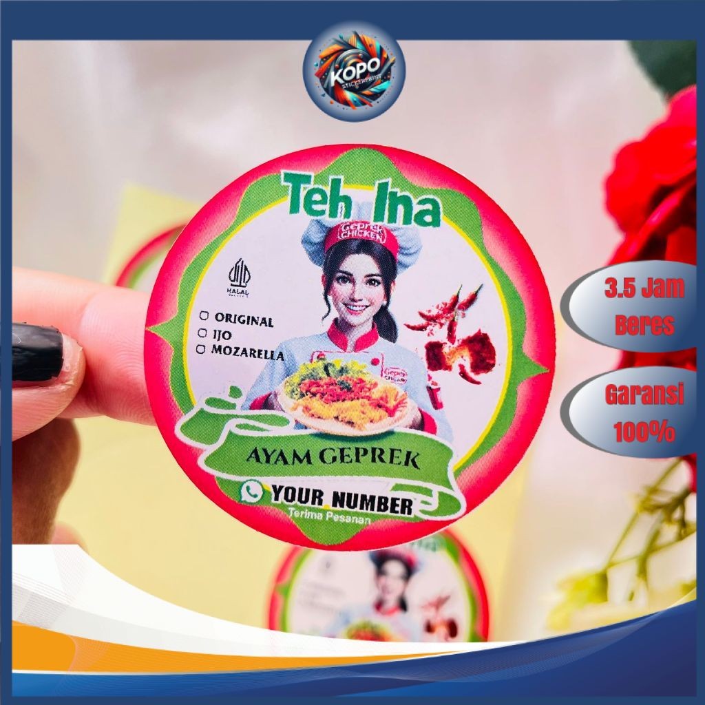 

KOPO 9-15 Stiker Ayam Geprek Label Makanan Box Kardus Catering Sticker Bulat Chromo Uk.Besar