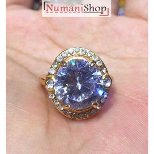 Cincin Titanium Wanita Batu White Diamond Cutting Round HQ