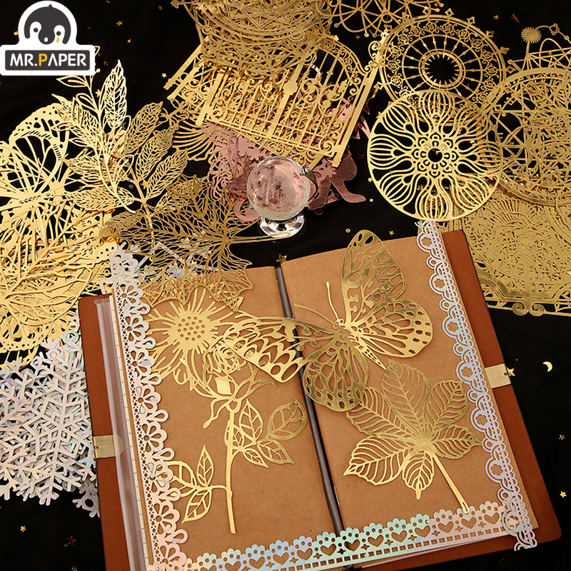 

Mr.Paper 8 Styles 10Pcs/Bag Vintage Hollow Bronzing Cardstock Paper Aesthetic Hand Account Decorative Material Paper Products